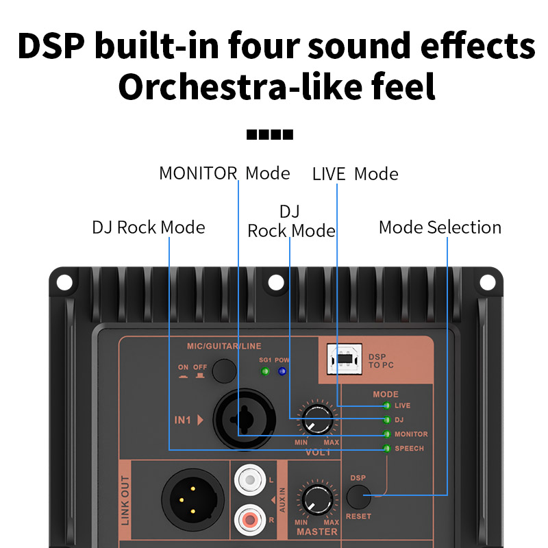 Md1200c profissional subwoofer line array alto-falante circuito de áudio estéreo digital potência dsp placa amplificador para bluetooth móvel ao ar livre