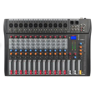 Venda quente 12 canais dj mixer console misturador de áudio conectar amplificador de potência placas de som de áudio com computador usb