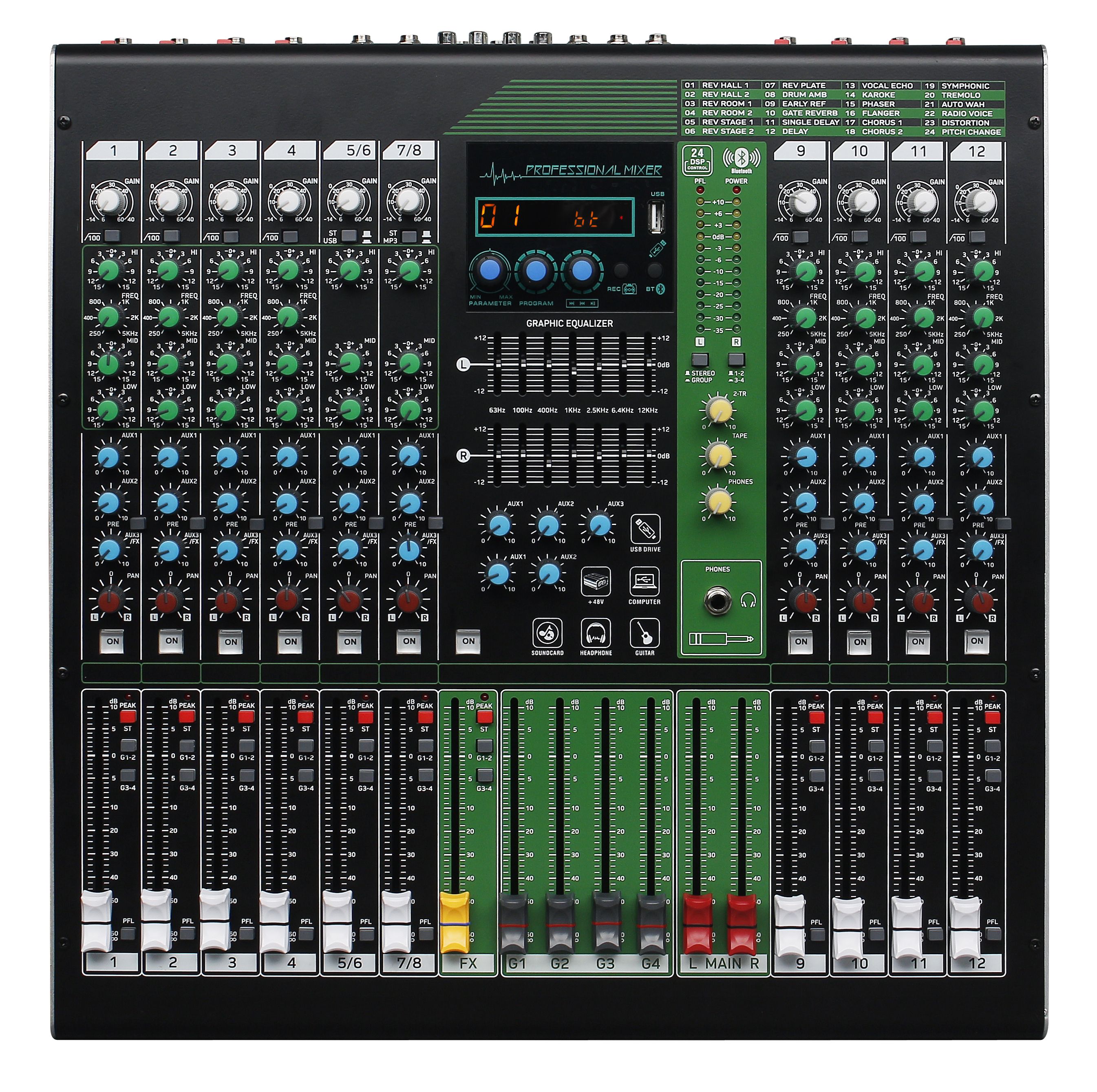 12CH Console Mixer Profissional 48V Fantasy Power Dj Performance Mixer Console