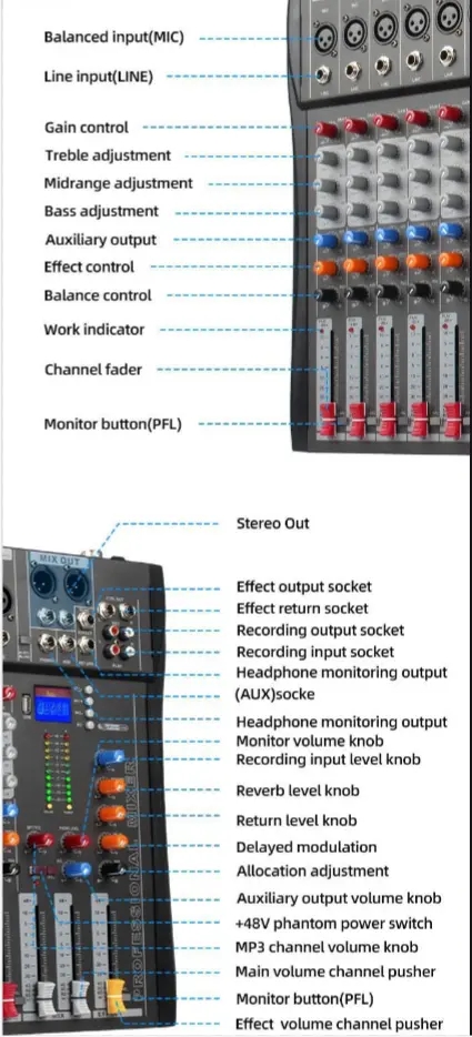 Venda quente 12 canais dj mixer console misturador de áudio conectar amplificador de potência placas de som de áudio com computador usb