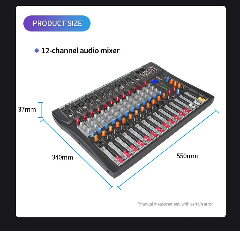 Venda quente 12 canais dj mixer console misturador de áudio conectar amplificador de potência placas de som de áudio com computador usb