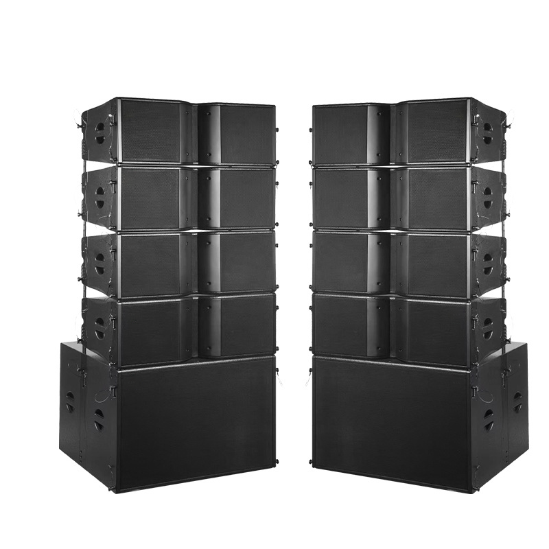  Subwoofer preto de 18 polegadas, montagem suspensa dupla de 12 polegadas, aparência elegante e charmosa, material ABS durável, alto-falantes de matriz de linha para desempenho em turnê