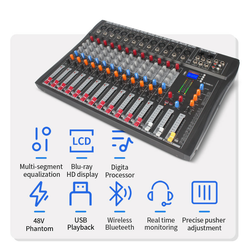 Portátil DJ Profissional Digital 12 Vias Suportado Bluetooth E MP3 Audio Mixer Digital Com Built-in 48V Phantom Power